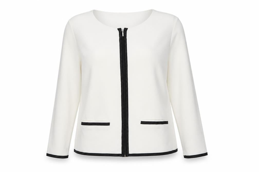Privacy Women’s Ivory Zip Front Long Sleeve Jersey Blouse Size 14