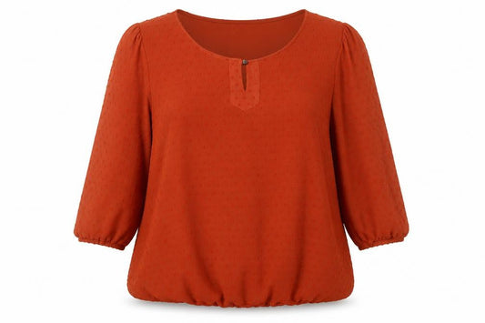 Front view of Soon Women's Orange Chiffon Tunic Blouse, size 16, 3/4 Sleeve