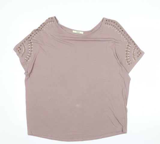 Oasis Women Brown Studded Short Sleeve Viscose T-Shirt L