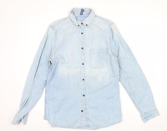 H&M Divided Mens Light Blue Denim Button-Up Shirt Size S Regular Fit