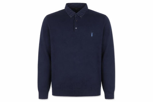 Next Men's Blue Collared Cotton Blend Pullover Jumper Size L