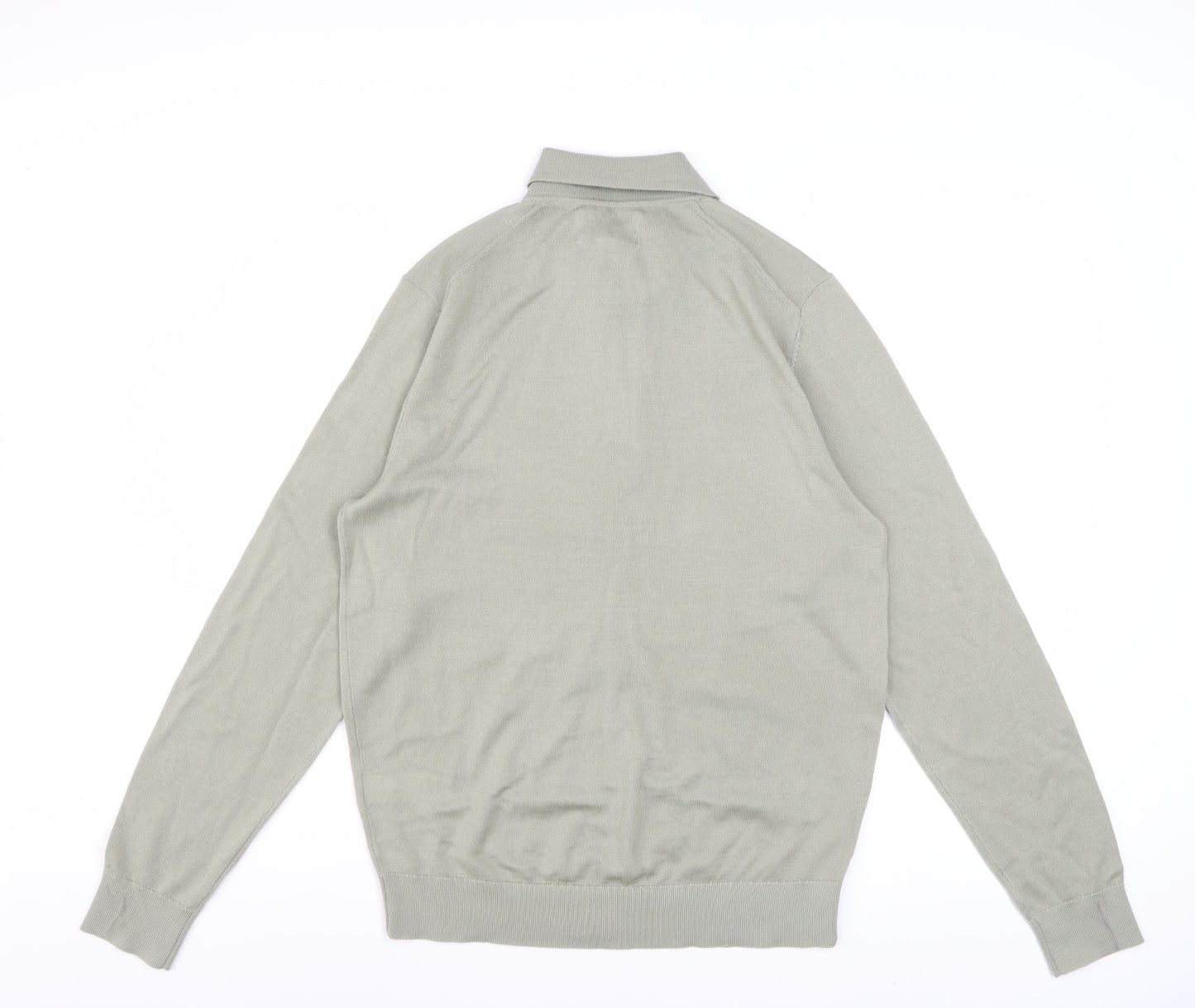 Marks and Spencer Men Light Olive Merino Wool Collared Pullover S