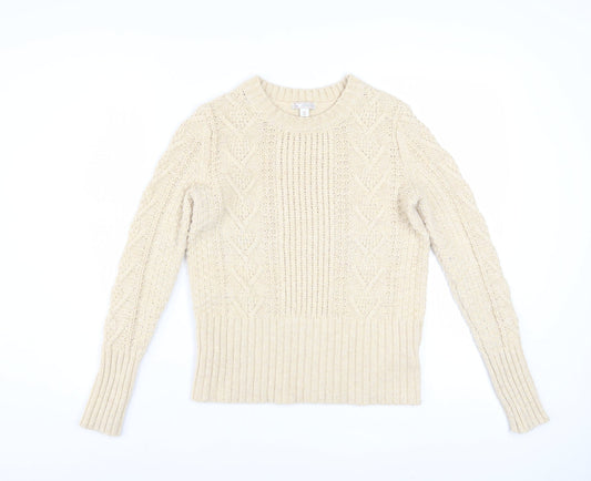 Gap Women Beige Cable-Knit Crew Neck Long Sleeve Jumper Size S