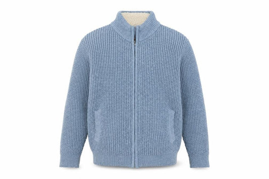 Cotton Traders Men's Blue Full Zip Chunky Knit Jumper Size S
