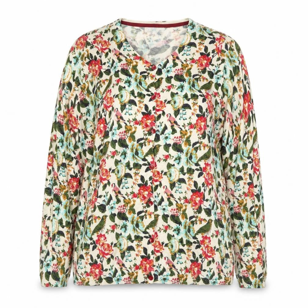 Tulchan Womens Multicoloured XXL Floral Bird Print Cardigan
