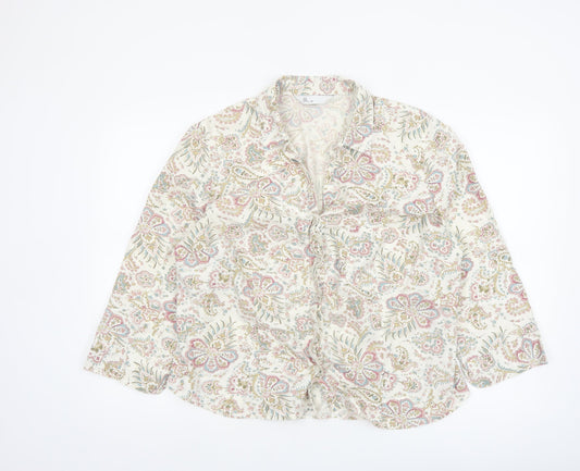 BHS Women’s Multicoloured Floral Cotton Long Sleeve Blouse Size 20