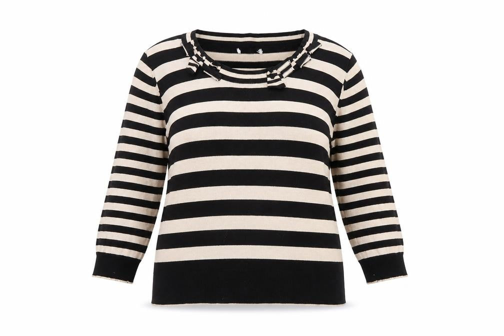 Marks & Spencer Women Black Stripe Knit Jumper Size 14 Per Una