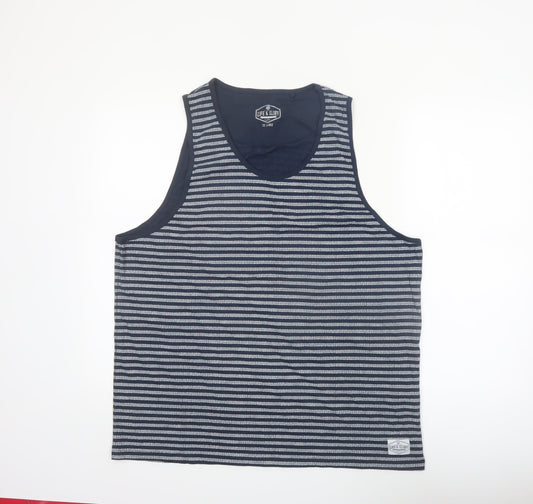Life & Glory Men's Blue Striped Cotton Sleeveless Tank Top 2XL