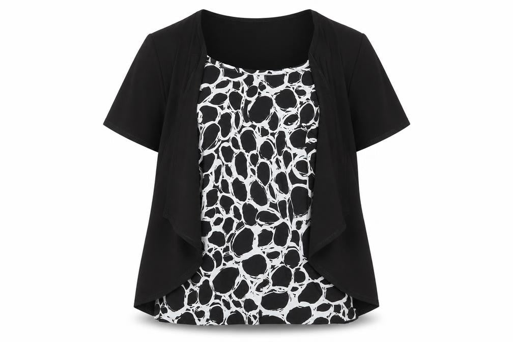 Sarah Hamilton Women's Black Geometric Tunic Blouse Size 16