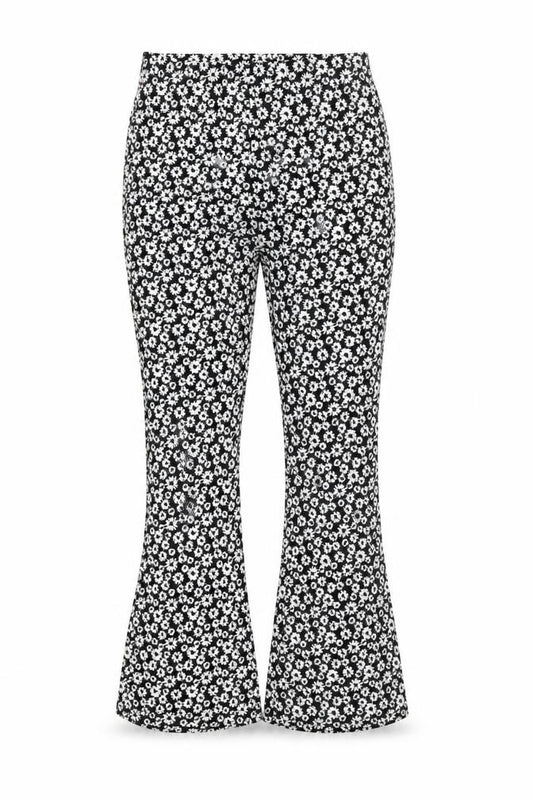 New Look Womens Black Floral Flared Jersey Trousers Size 10