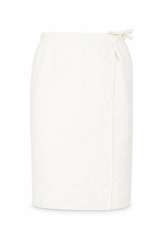 Front view of C&A Women Ivory Midi Wrap Skirt Linen Blend, size 18