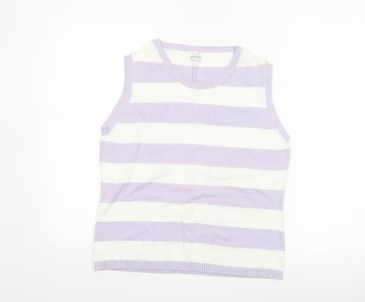 Editions Women Purple White Striped 100% Cotton Sleeveless Tank Top Size 12