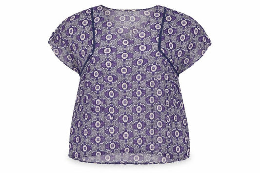 Next Women’s Purple Floral Viscose Tunic Blouse UK 16 Short Sleeve