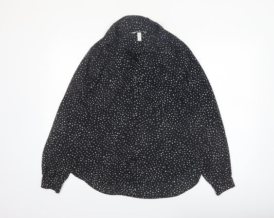 H&M Women’s Black Polka Dot Button-Up Long Sleeve Shirt Size S