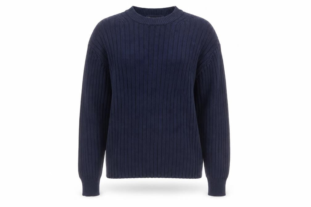 Marks & Spencer Women's Blue Cotton Ribbed Crew Neck Jumper Size 10