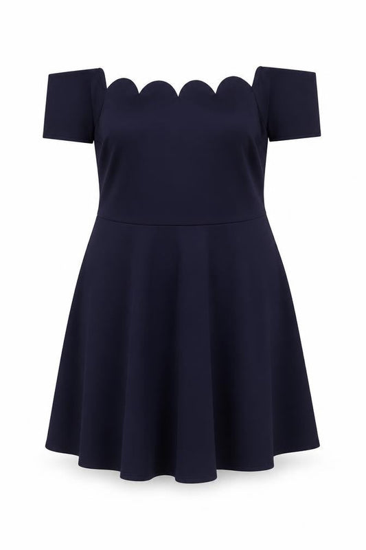 Boohoo Women's Blue Off Shoulder Fit & Flare Scallop Dress Size 22