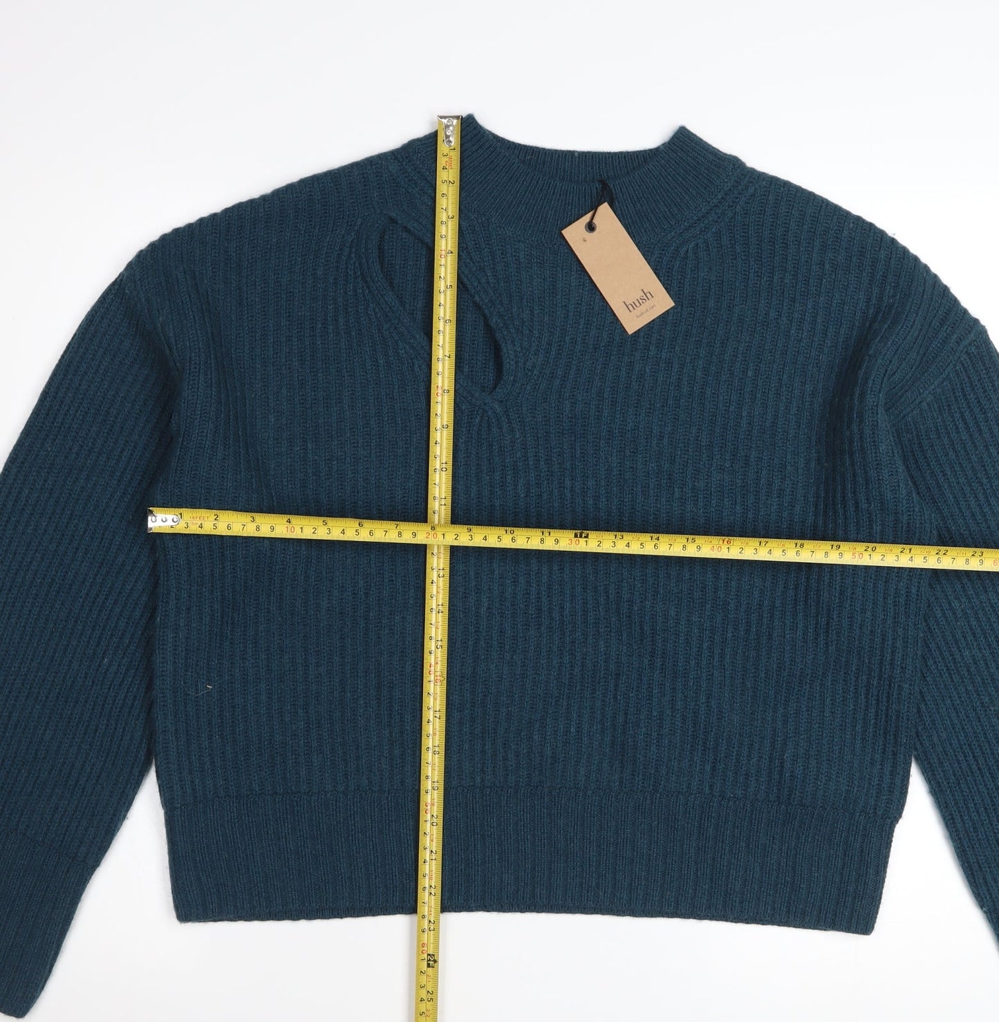 Hush Women’s Blue Ribbed Knit High Neck Pullover Jumper Size L