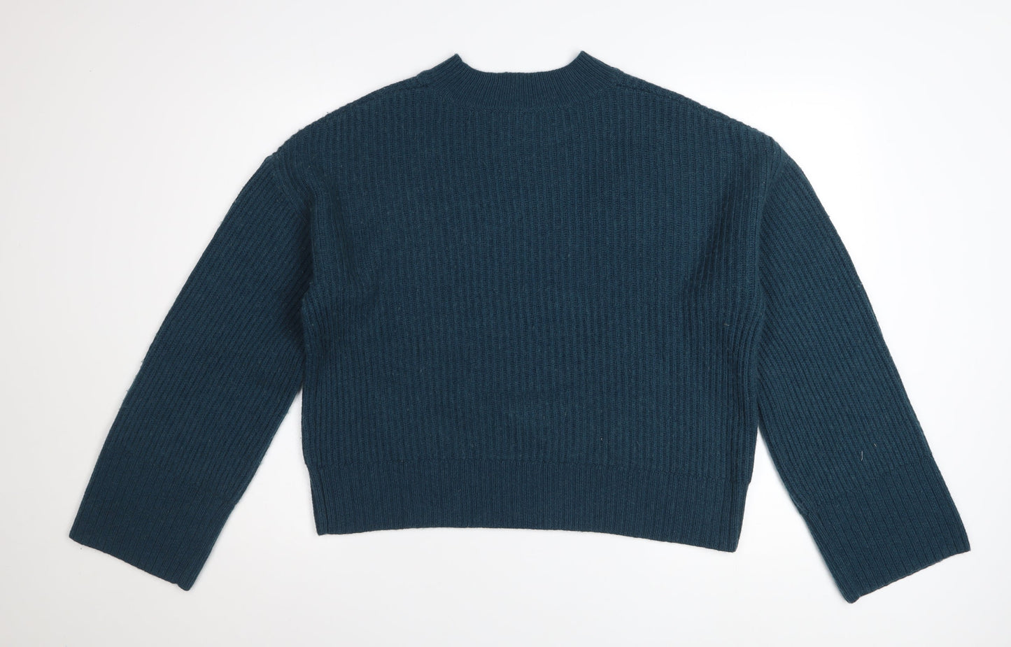 Hush Women’s Blue Ribbed Knit High Neck Pullover Jumper Size L