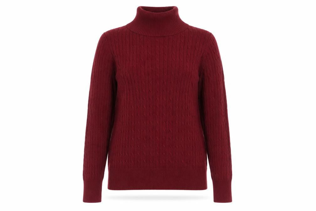 Jones New York Womens Red Cotton Roll Neck Cable Knit Jumper Size S