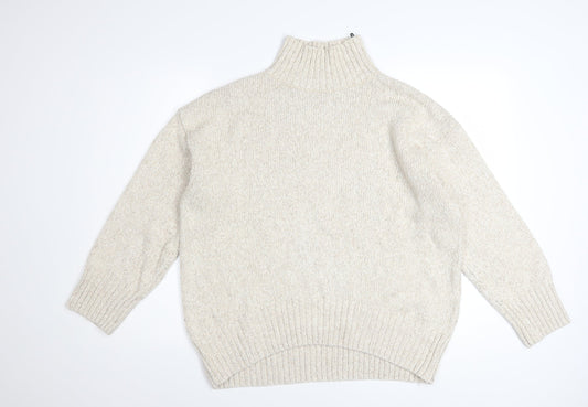 H&M Women Beige High Neck Cotton Blend Knit Jumper Size S