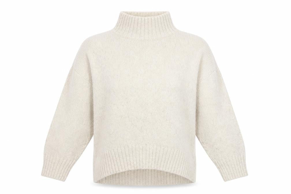 H&M Women Beige High Neck Cotton Blend Knit Jumper Size S