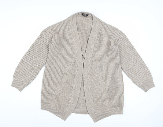 Lipsy Women Beige Cable Knit Long Sleeve Open Cardigan Size 18