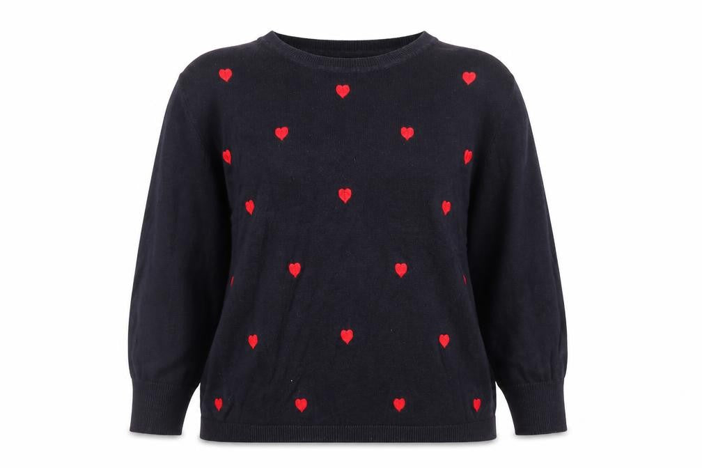 Oasis Women Blue Cotton Blend Heart Pullover Jumper L