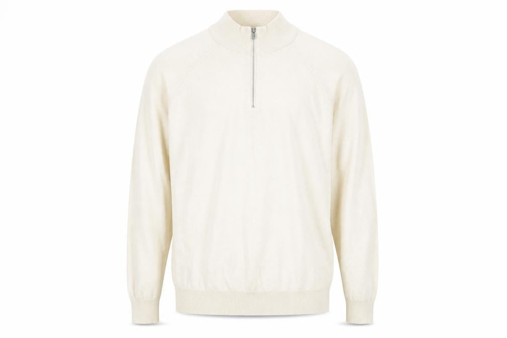 Marks & Spencer Men's Beige M 1/2 Zip High Neck Cotton Jumper