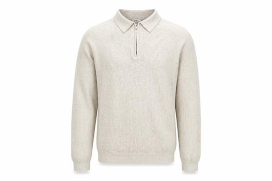 Reiss Men’s Beige Collared Full Zip Knit Jumper M