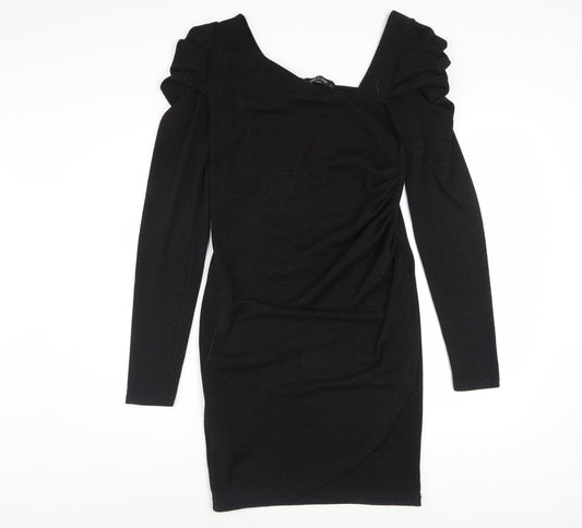 ON LINE Women’s Black Size 12 Bodycon Ruched Long Sleeve Dress