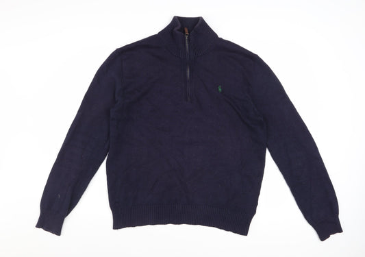 Ralph Lauren Men's Blue Cotton Half Zip Jumper Size S