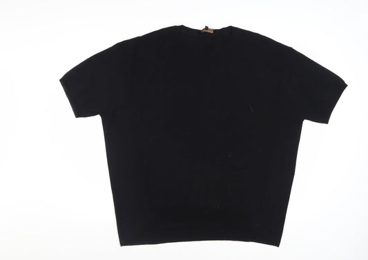 Jaeger Women Black Wool Short Sleeve Pullover Jumper L
