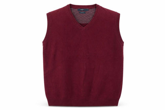 Front view of Atlantic Bay Men's Red Cotton V-Neck Sleeveless Jumper Vest L