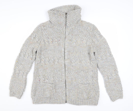 Marks and Spencer Women's Grey Cable-Knit Full Zip Jumper UK 14