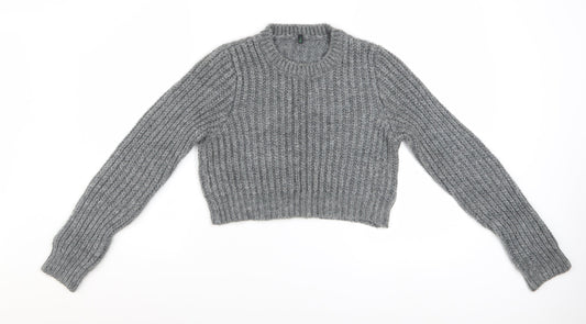 Benetton Women Grey Chunky Knit Mohair Blend Jumper Size S