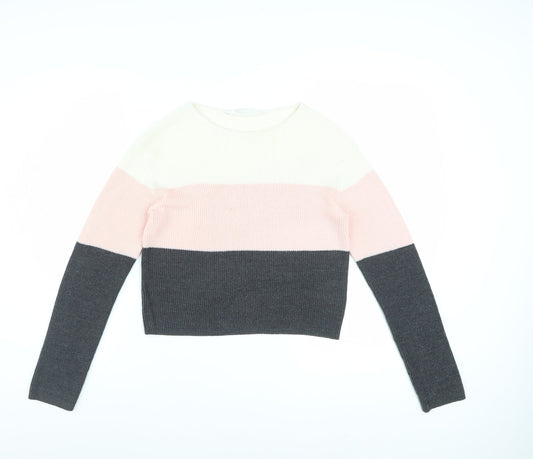 H&M Teens Multicoloured Striped Crew Neck Knit Jumper Size 12