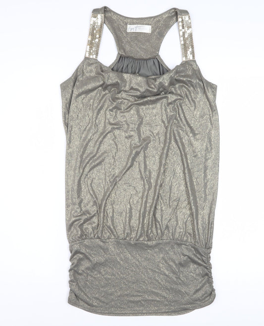 Internacionale Womens Silver Sequin Sleeveless Camisole Tank Top Size 10