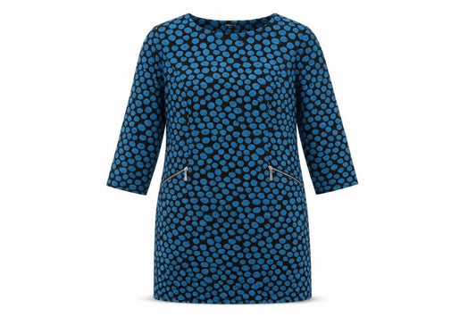 Roman Women's Blue Polka Dot Shift Dress Size 14 3/4 Sleeve Knit