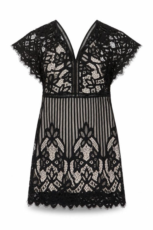 Boohoo Women’s Black Lace Bodycon V-Neck Short Dress Size 10
