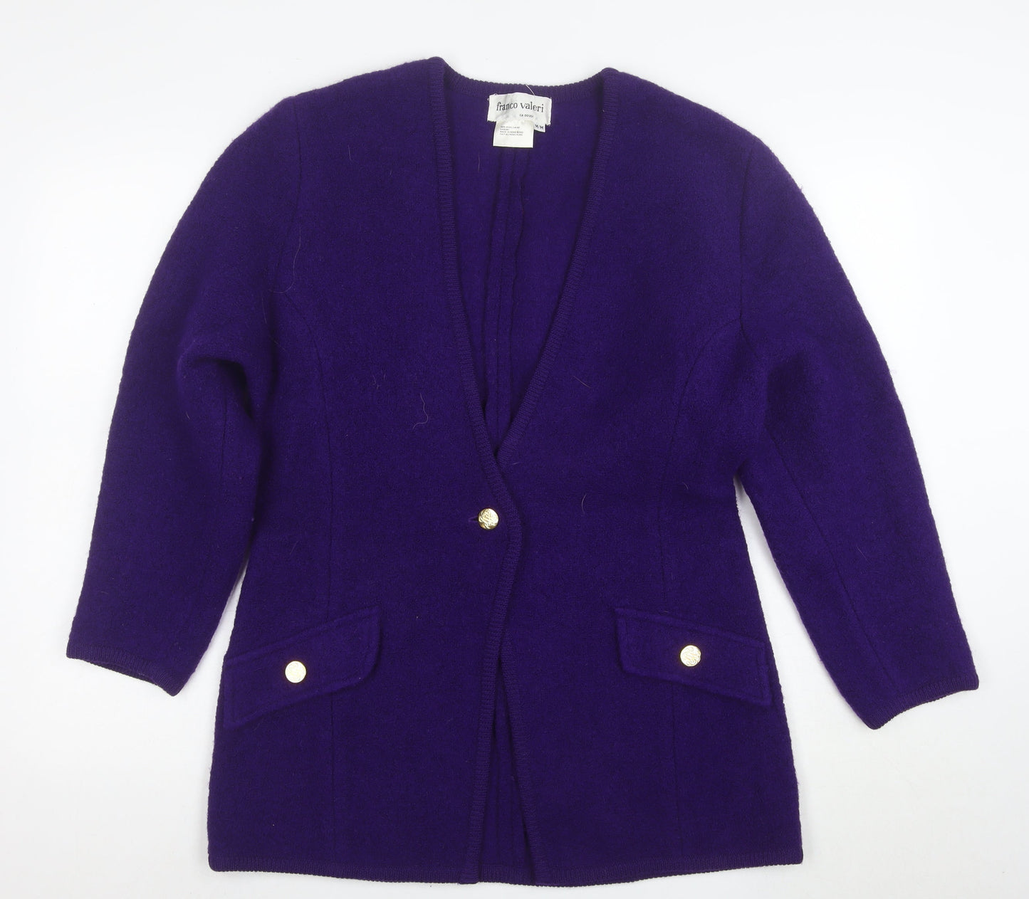 Franco Valeri Women's Purple Wool Blazer Jacket Size M Gold Buttons