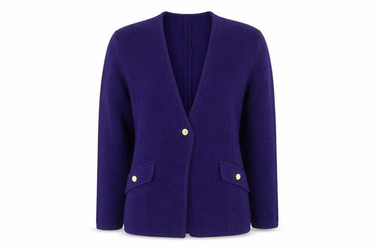 Franco Valeri Women's Purple Wool Blazer Jacket Size M Gold Buttons