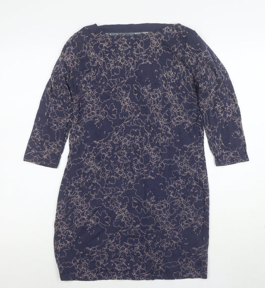 Next Women Blue Floral Shift Dress Size 10 3/4 Sleeve Knit