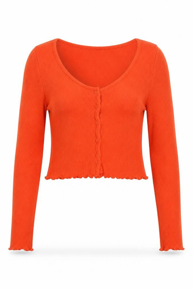 H&M Divided Women's Orange Cropped Knit Button-Up Top Size S