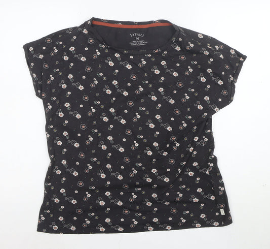 FatFace Womens Black Floral Short Sleeve Cotton T-Shirt Size 16