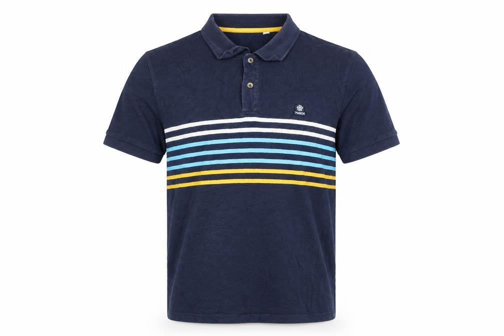 TOG24 Men's Blue Striped Short Sleeve Cotton Polo Shirt Size L