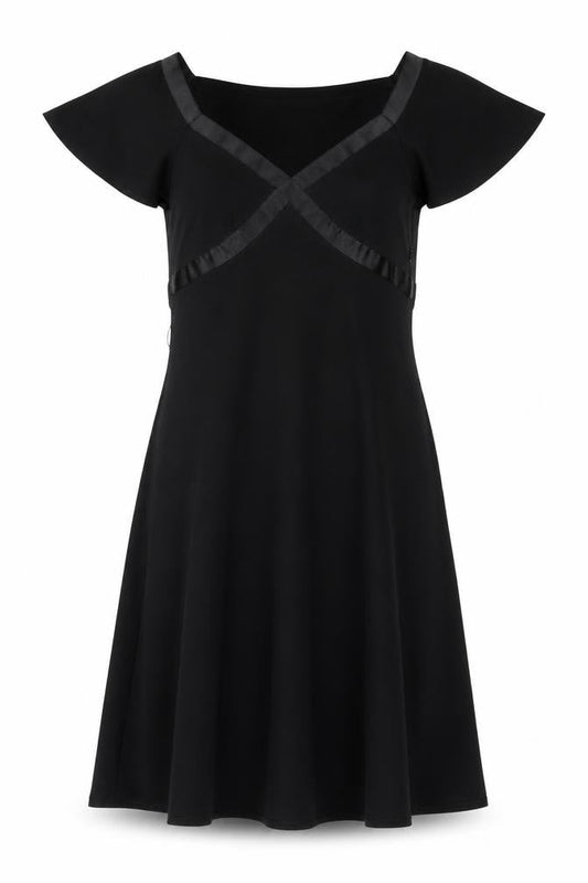Citrine Women's Black Fit & Flare Short Sleeve Knee Length Dress Size 8
