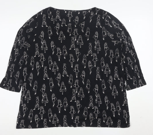 Tu Womens Black Art Print 3/4 Sleeve Jersey Top Size 14