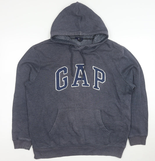 GAP Men's Grey Pullover Hoodie Size L Logo Fleece Sweatshirt