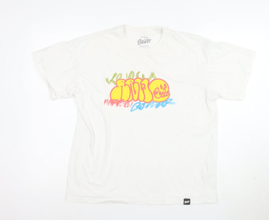 Pull&Bear Men's White Graphic Print T-Shirt Size S