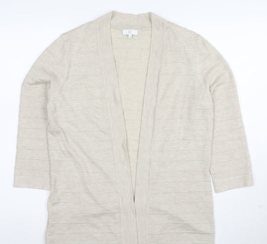 CC Women Beige Open Long Sleeve Cardigan Medium Knit Lightweight